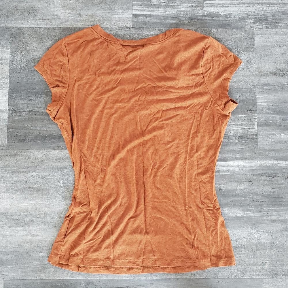 Designer Burnt Orange Shimmer INC Vneck Short Sleeve Size L / US 10 / IT 46 - 2 Thumbnail