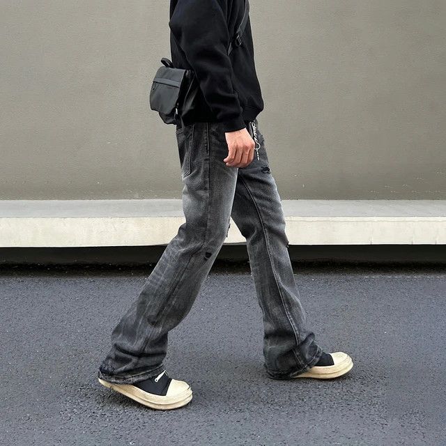 Designer × Japanese Brand × Jean Ripped Jeans Men Black Streetwear Y2k Denim Pants Size US 34 / EU 50 - 2 Thumbnail