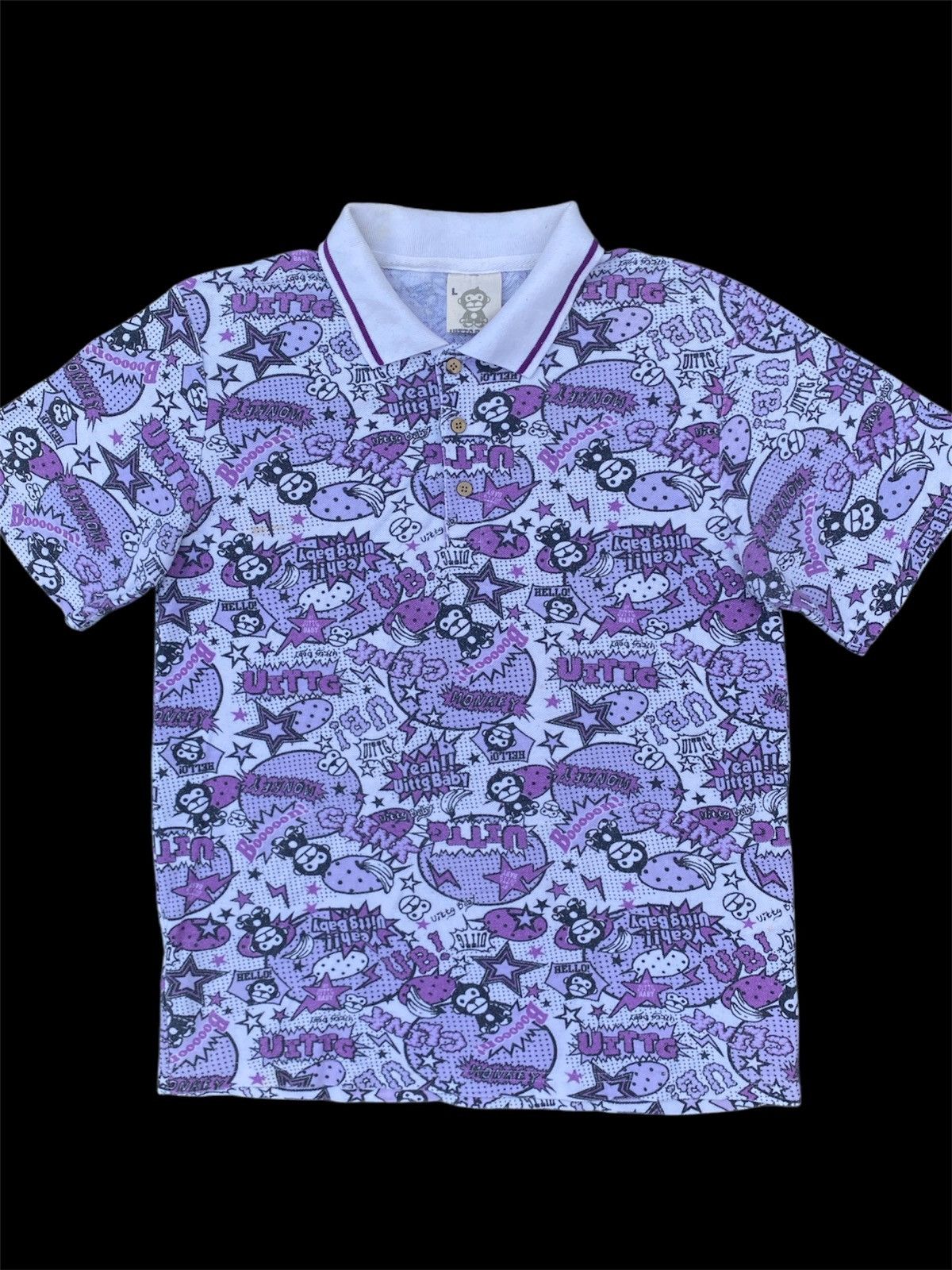 Japanese Brand RARE 💥 UITTG BABY Polo Shirt Full Print Logo size L Size US L / EU 52-54 / 3 - 1 Thumbnail