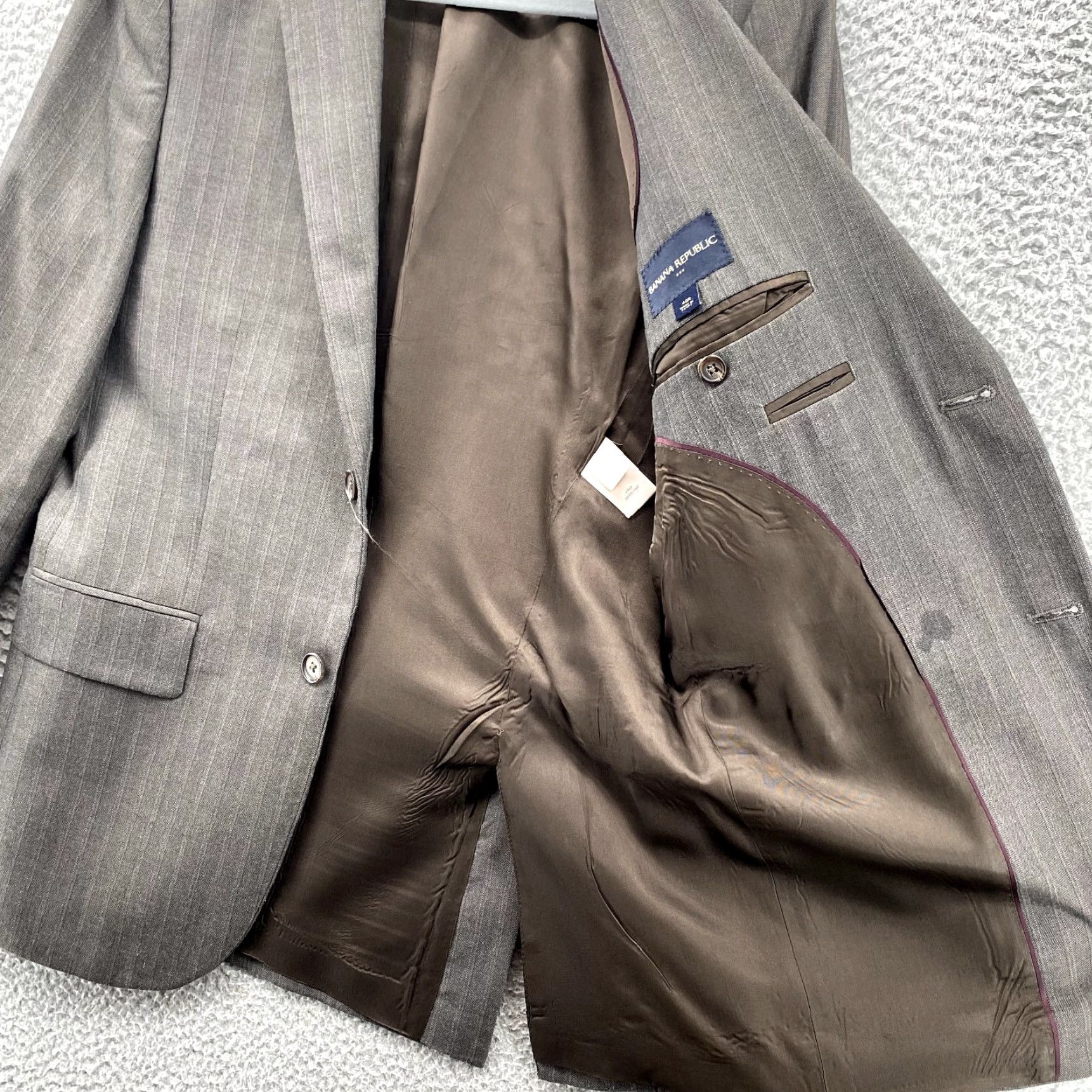 Banana Republic Blazer Mens 40R Brown Pinstripe Notch Lapel Single-Breasted 3-Button Coat - Business Formal Classic Mens