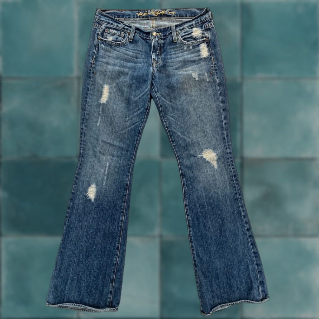 Denime RUEHL 925 Jeans Women's 28x33 Bootcut Medium Wash Blue Distressed Denim Pants Size 28" / US 6 / IT 42 - 1 Thumbnail