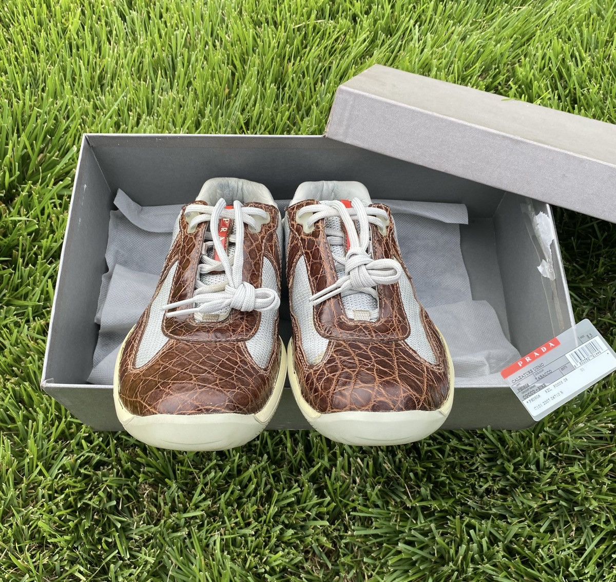 Prada men’s tan crocodile shoes PRADA Dark Brown Croc Embossed Calfskin Men main image 2