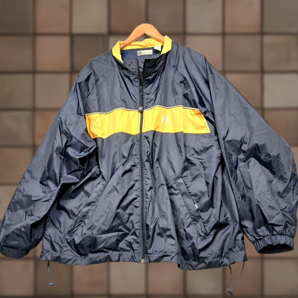 Bugle Boy VINTAGE Bugle Boy Windbreaker Jacket Blues Yellow Nylon Men L Navy Yellow Windbreaker Jacket Full Zip Size US L / EU 52-54 / 3 - 1 Thumbnail