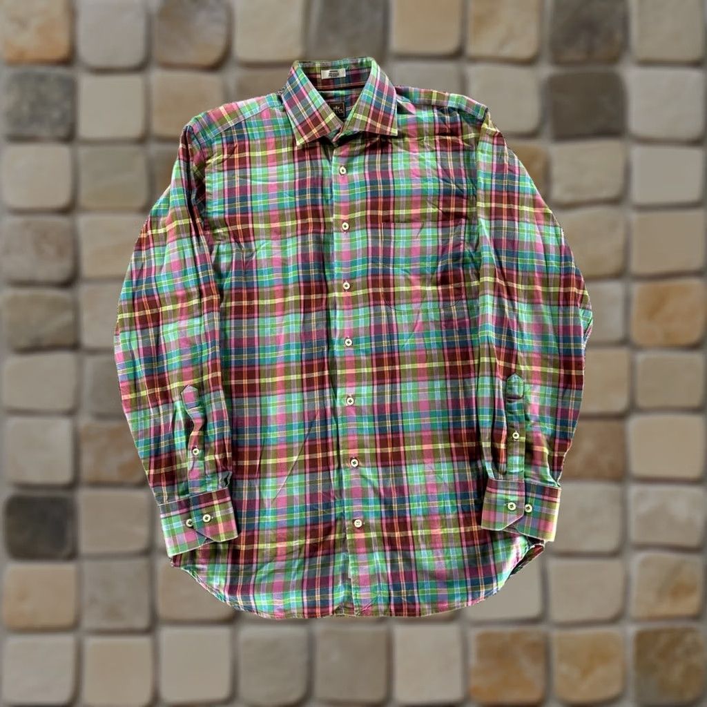 Peter Millar Peter Millar Shirt Mens L Green Pink Blue Cotton Button Size US L / EU 52-54 / 3 - 1 Thumbnail