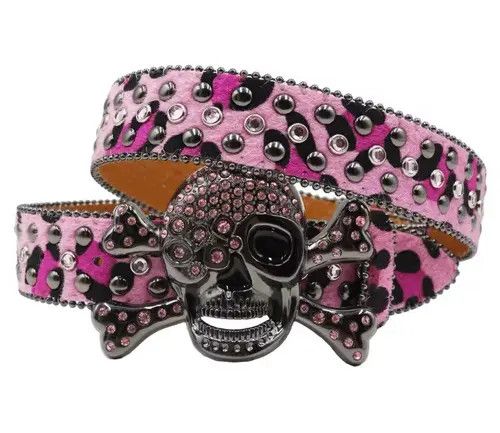 Leather Atsuko x Misao Leopard skull Hot Rhinestone PU Leather Belt Size ONE SIZE - 6 Thumbnail