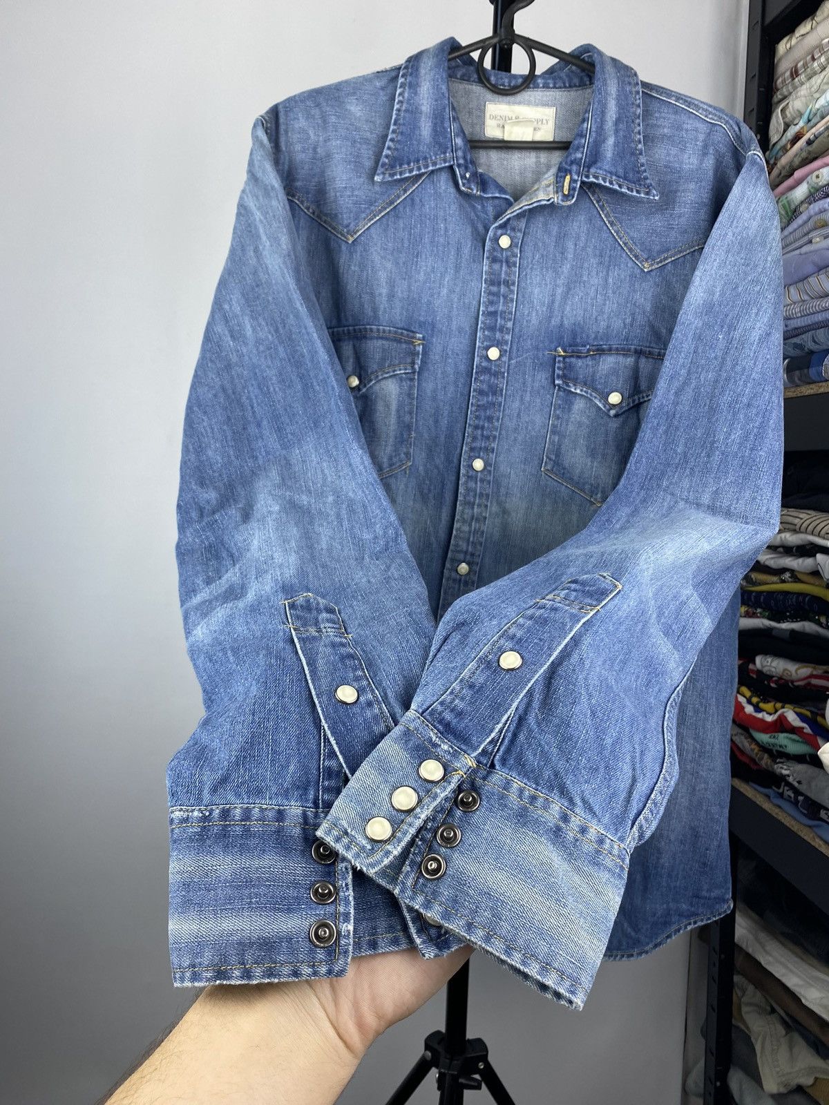 Denim & Supply Ralph Lauren × Designer × Vintage Denim Supply Ralph Lauren Blue Button Up Denim Pocket Shirt Size US XL / EU 56 / 4 - 6 Thumbnail