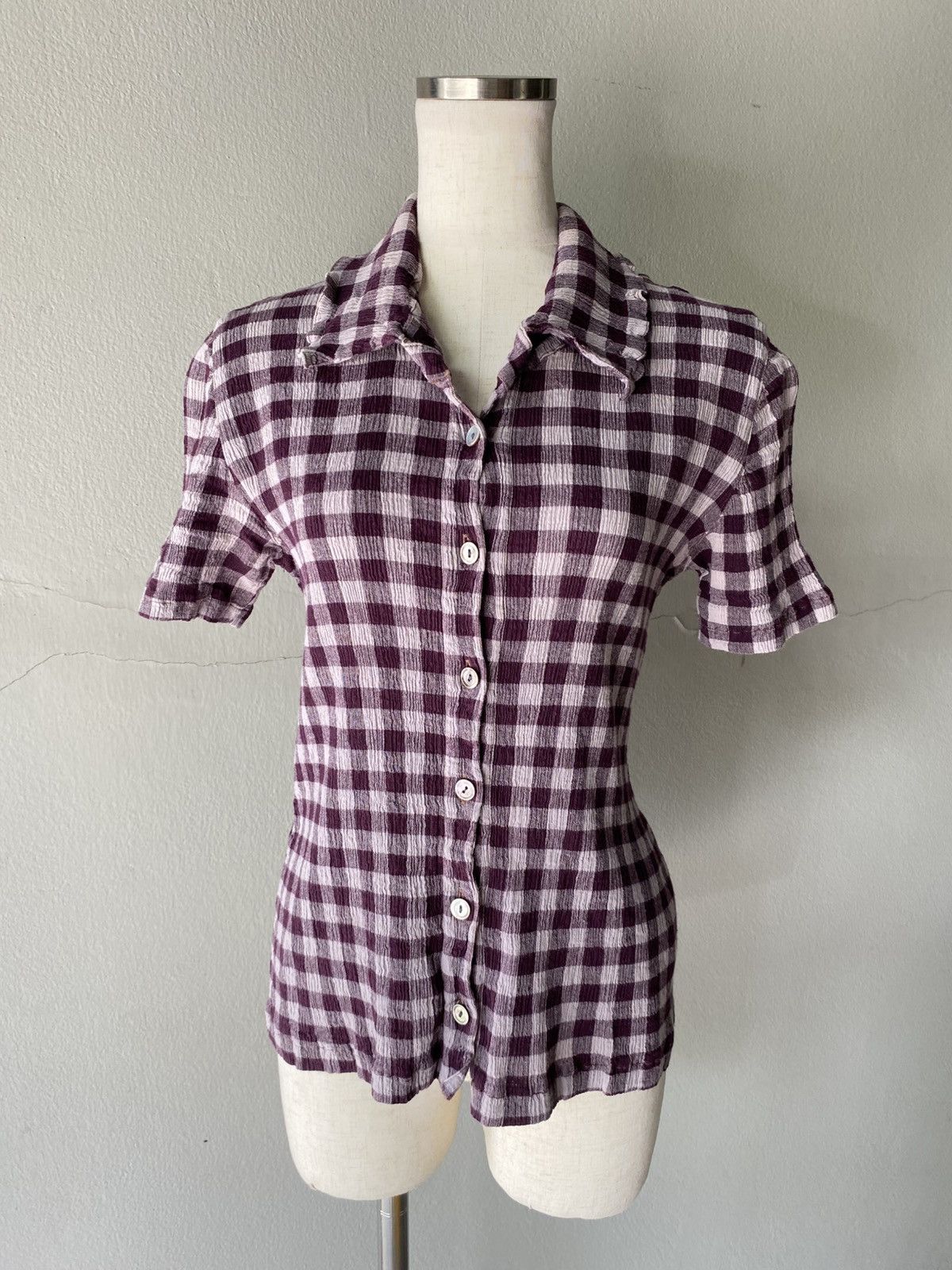 Tsumori Chisato TSUMORI CHISATO Purple Plaid Button-Down Pleated Top Size M / US 6-8 / IT 42-44 - 9 Thumbnail