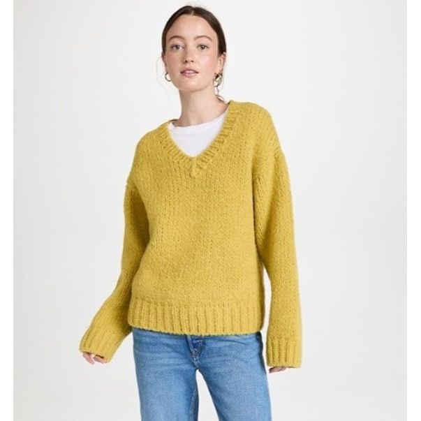 $450 NWT RE/DONE 50S VNECK CHARTREUSE PULLOVER SWEATSHIRT S