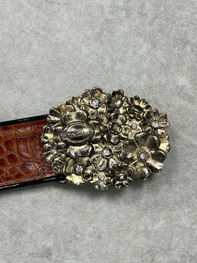 Just Cavalli Roberto Cavalli Brown Leather Studded Floral Belt Size ONE SIZE - 5 Thumbnail