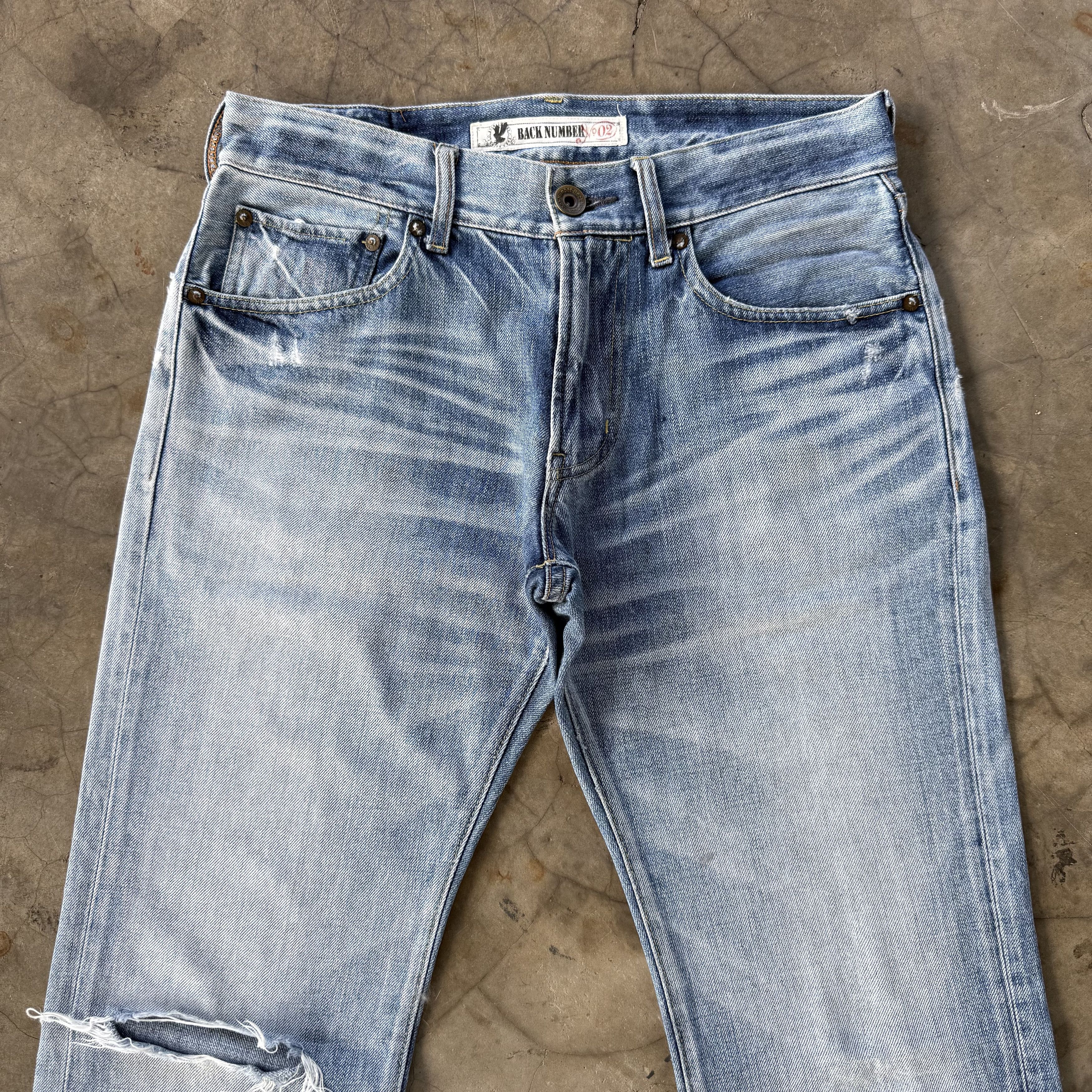 Japanese Brand Vintage Back Number Faded Wash Blue Denim Jean W31 Size US 31 - 3 Thumbnail
