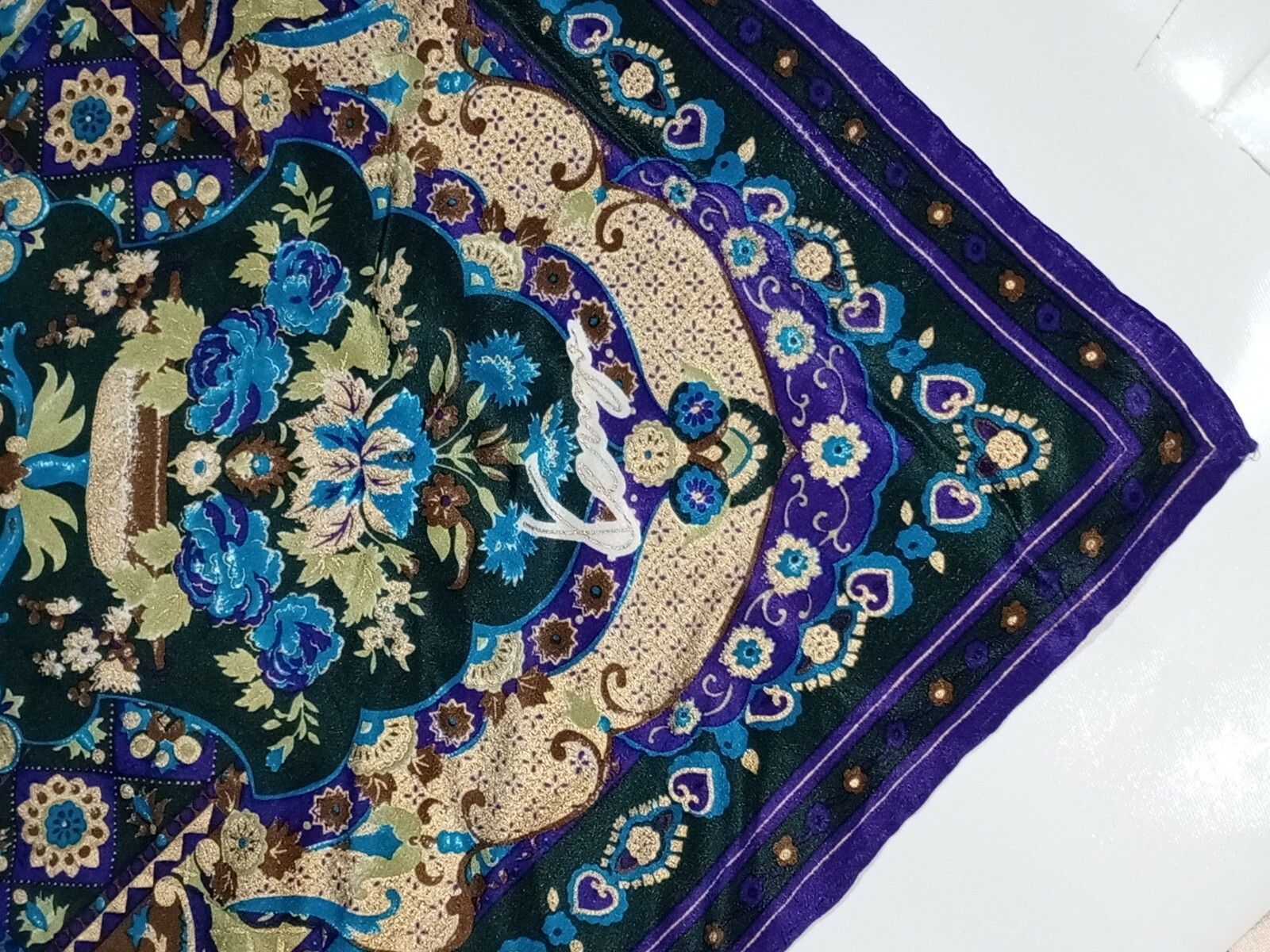 Kenzo KENZO PARIS Floral Flowers Purple Green Blue XXL Silk Scarf Size ONE SIZE - 4 Thumbnail