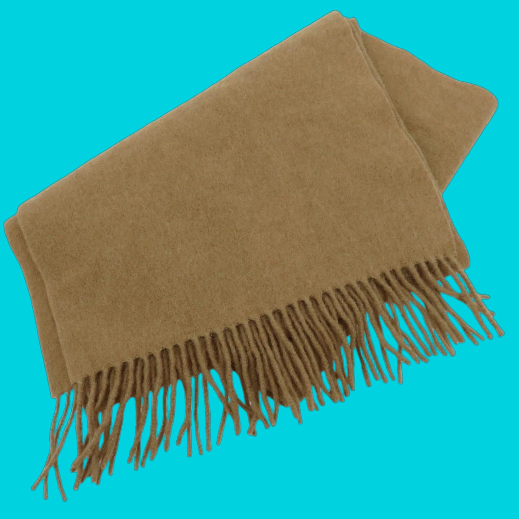 Lands' End VINTAGE Lands' End Scarf Rectangle Scarf Women Camel Hair Solid Tan Fringe Made in USA Brown 70" 11.25" Fringe Size ONE SIZE - 1 Thumbnail