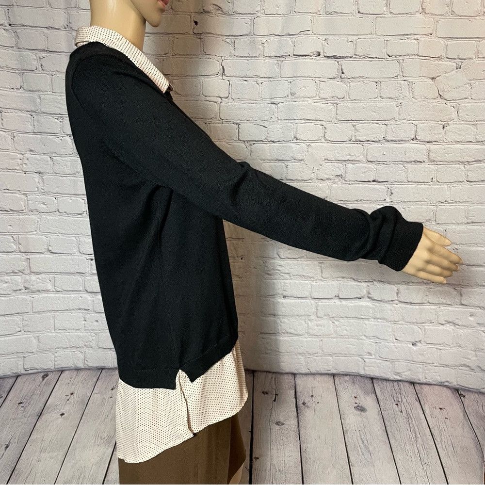 Adrianna Papell Adrianna Papell Twofer Collared Black Layered Sweater Blous Size M / US 6-8 / IT 42-44 - 3 Thumbnail