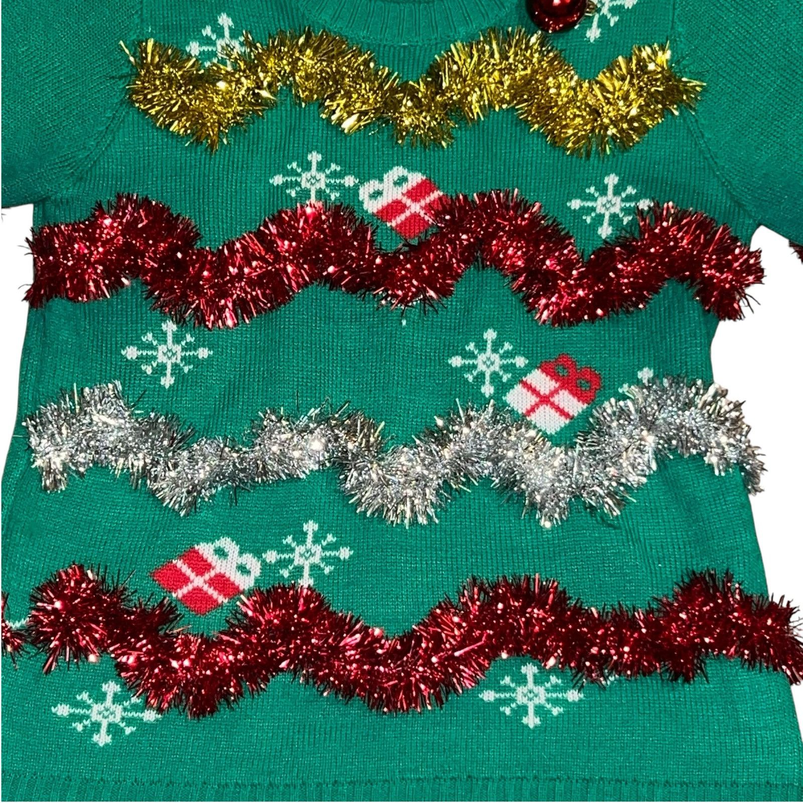 Other Ugly Christmas Tree Sweater Green Metallic Tinsel Garland LG Size L / US 10 / IT 46 - 3 Thumbnail