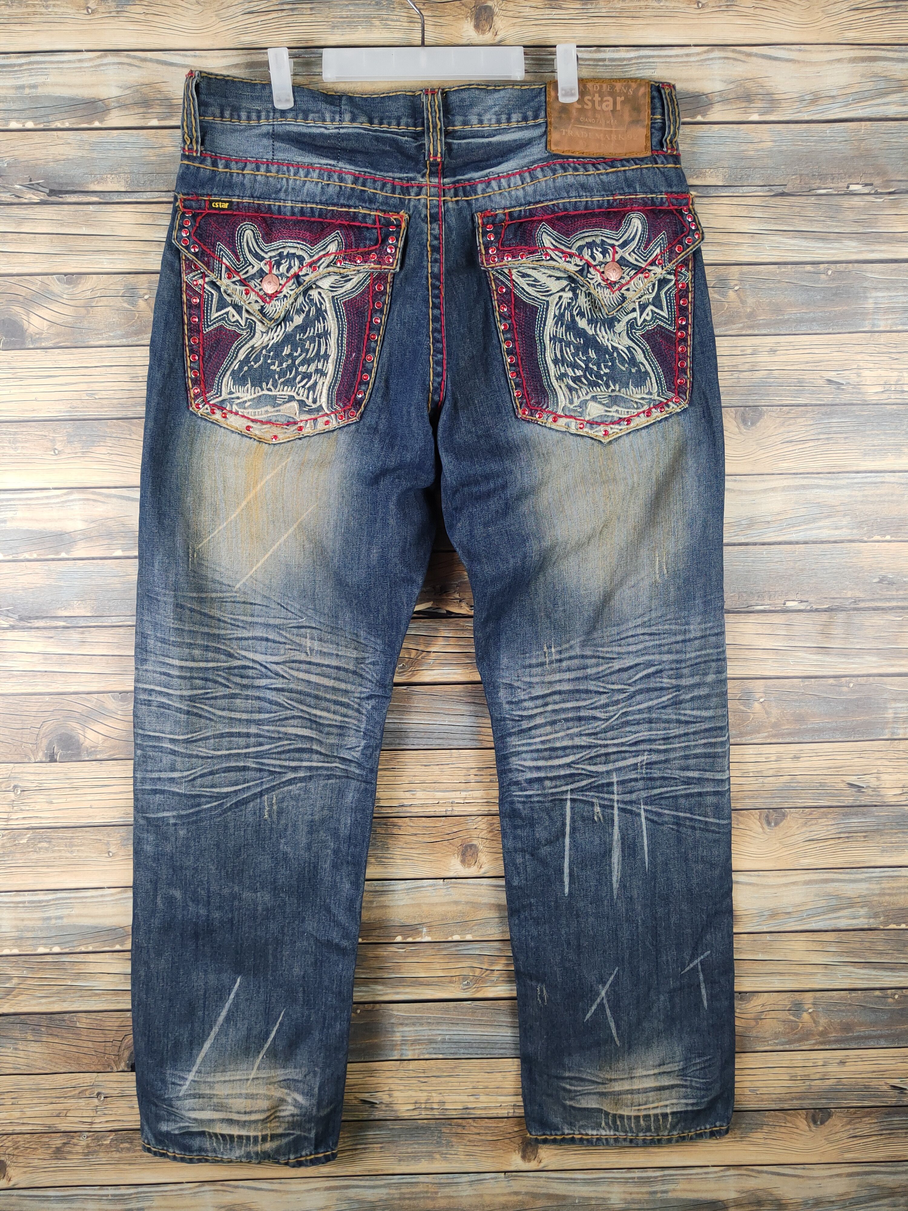 Japanese Brand DL Cstar Blue faded vintage Distressed Ripped Jeans #380 Size US 40 / EU 56 - 8 Thumbnail