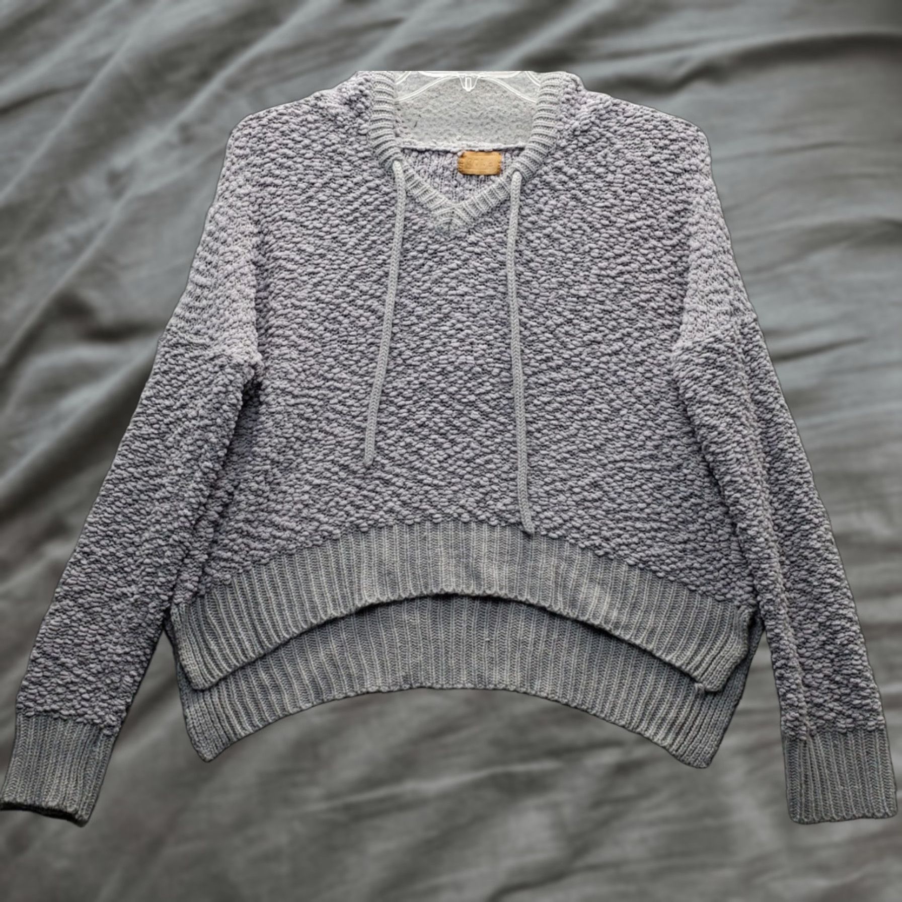 Vintage POL Popcorn Chenille Hooded Sweater Womens S Gray High Low Slit Drawstring POL15 Women Sweater Hoodie Pullover Knit Slim Casual Winter Fall Buttress Size S / US 4 / IT 40 - 1 Thumbnail