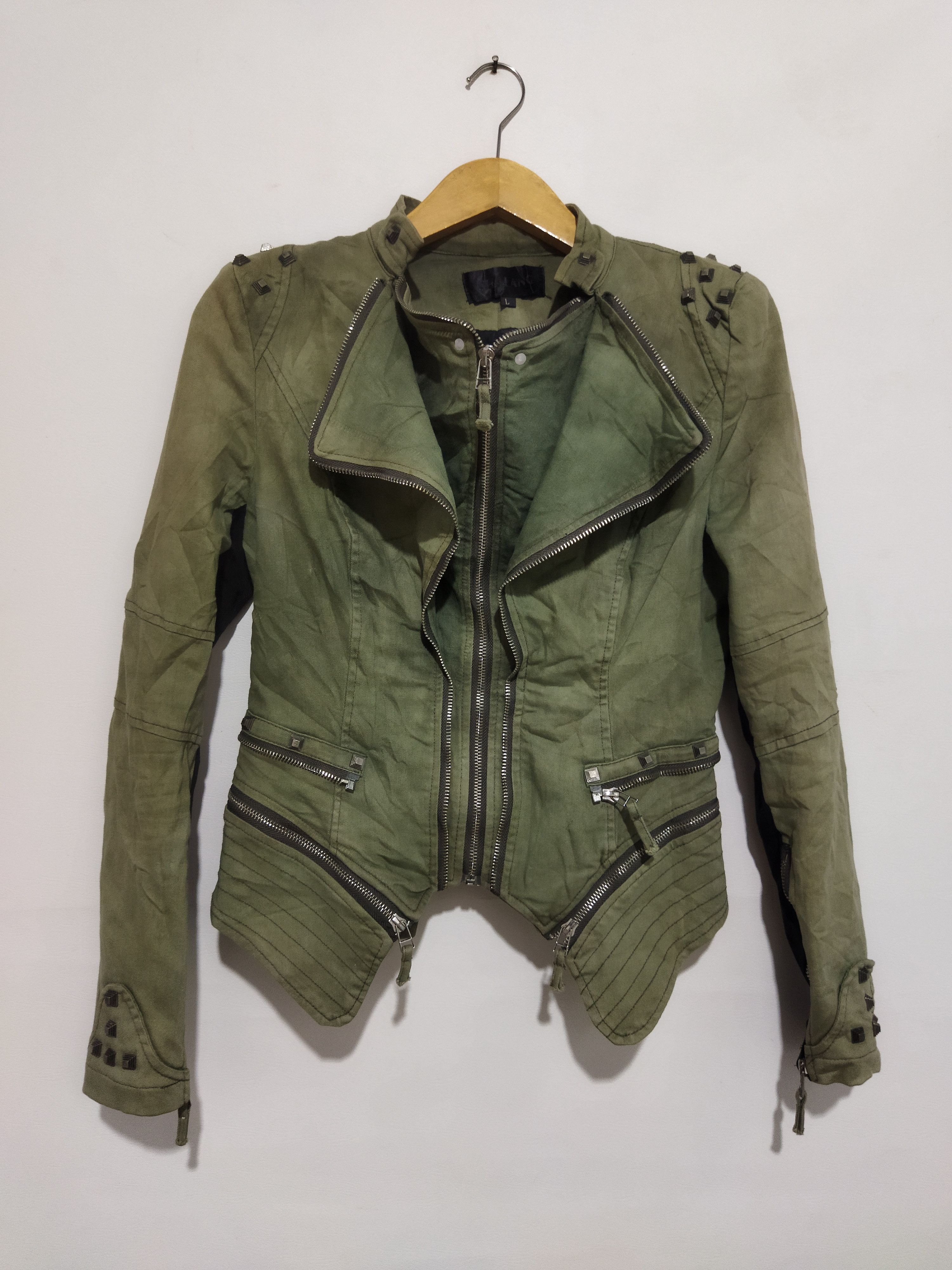 image of Avant Garde x Biker Denim Shalang Biker Jacket Avantgarde Style in Green, Women's (Size Large)