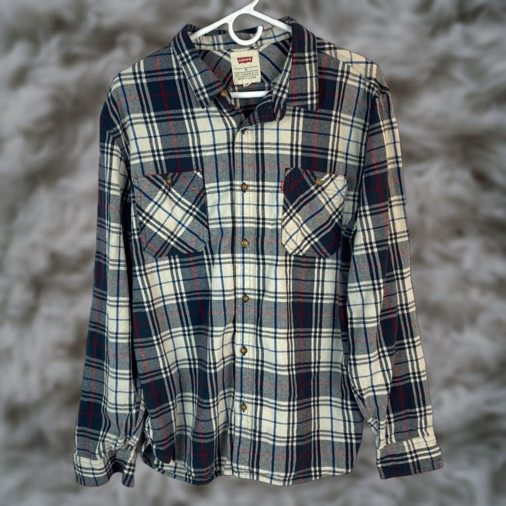 Levi's Levi's Mens Western Plaid Shirt XL Blue Button-Up Cowboy Western Shirt Size US XL / EU 56 / 4 - 1 Thumbnail