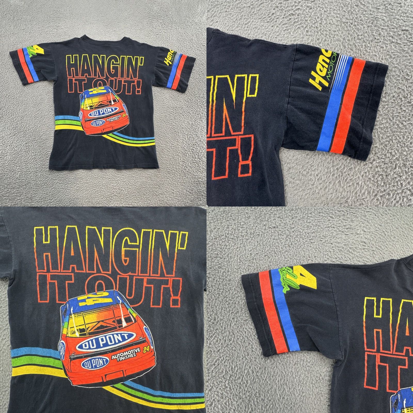 NASCAR Vintage 90s Jeff Gordon NASCAR Hangin' It All Out T-shirt Size 2XL Black Cotton Unisex Adults Short Sleeve Round Neck 90s Theme Mens Womens Size US XXL / EU 58 / 5 - 9 Thumbnail