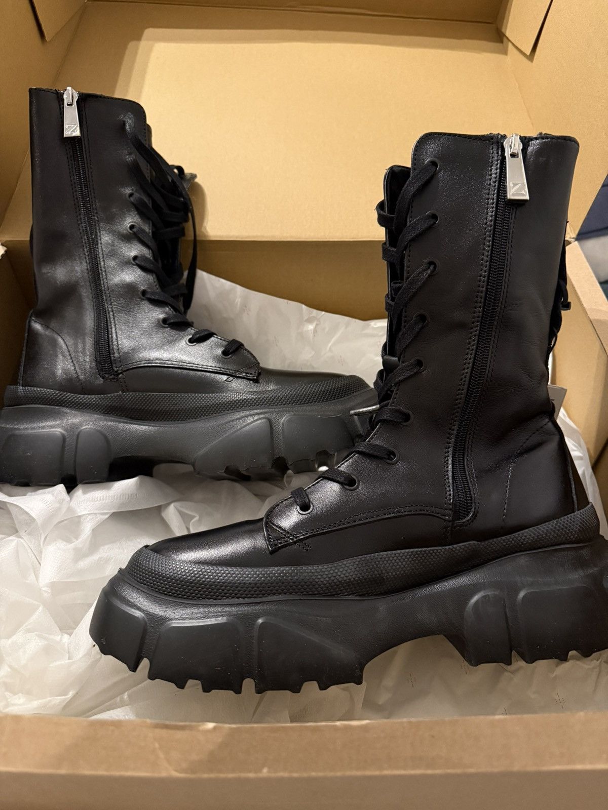 Zara Black Combat Ankle Boots Size US 9 / IT 39 - 1 Thumbnail