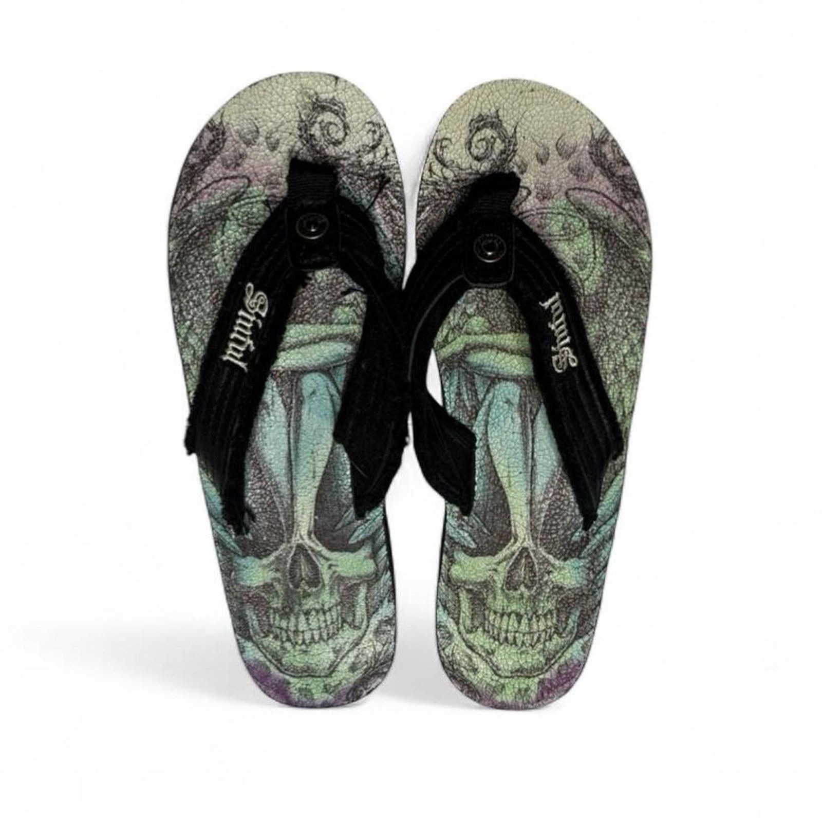 Sinful multicoloured skull flip flops Y2K 2000s one size 7-9