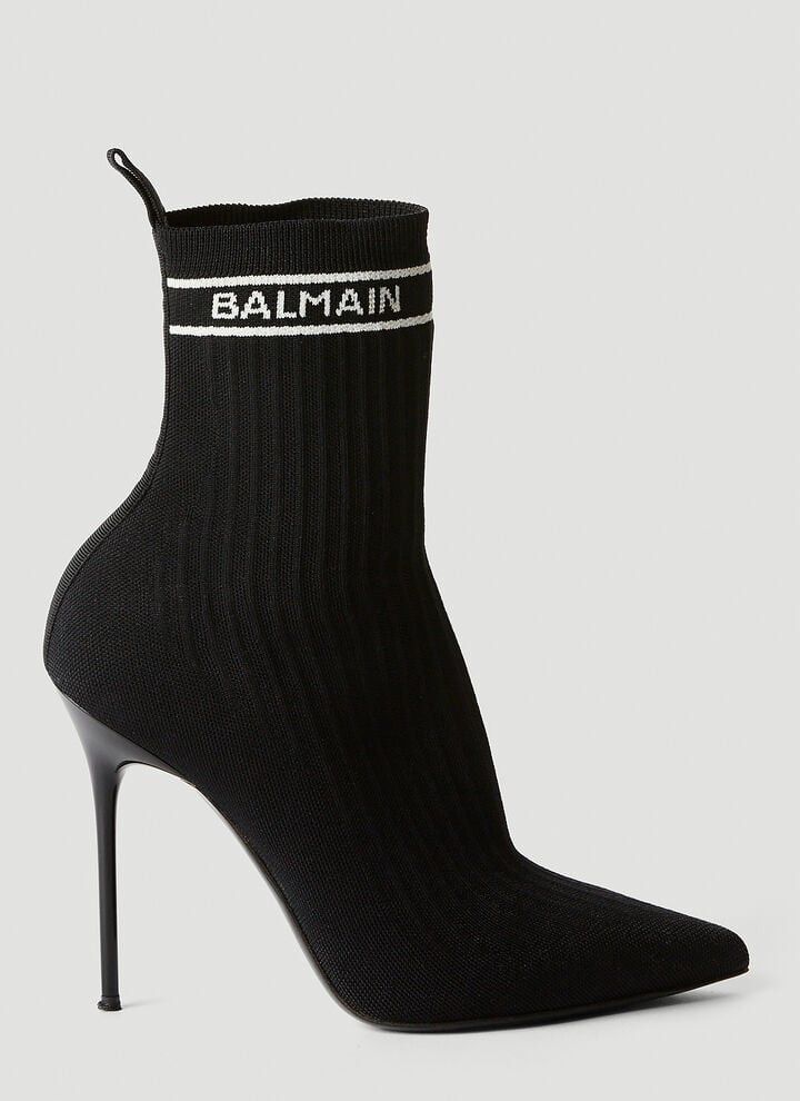 Balmain o1s1wg110925 Logo Print Knit High Heel Boots in Black Size US 7 / IT 37 - 1 Thumbnail