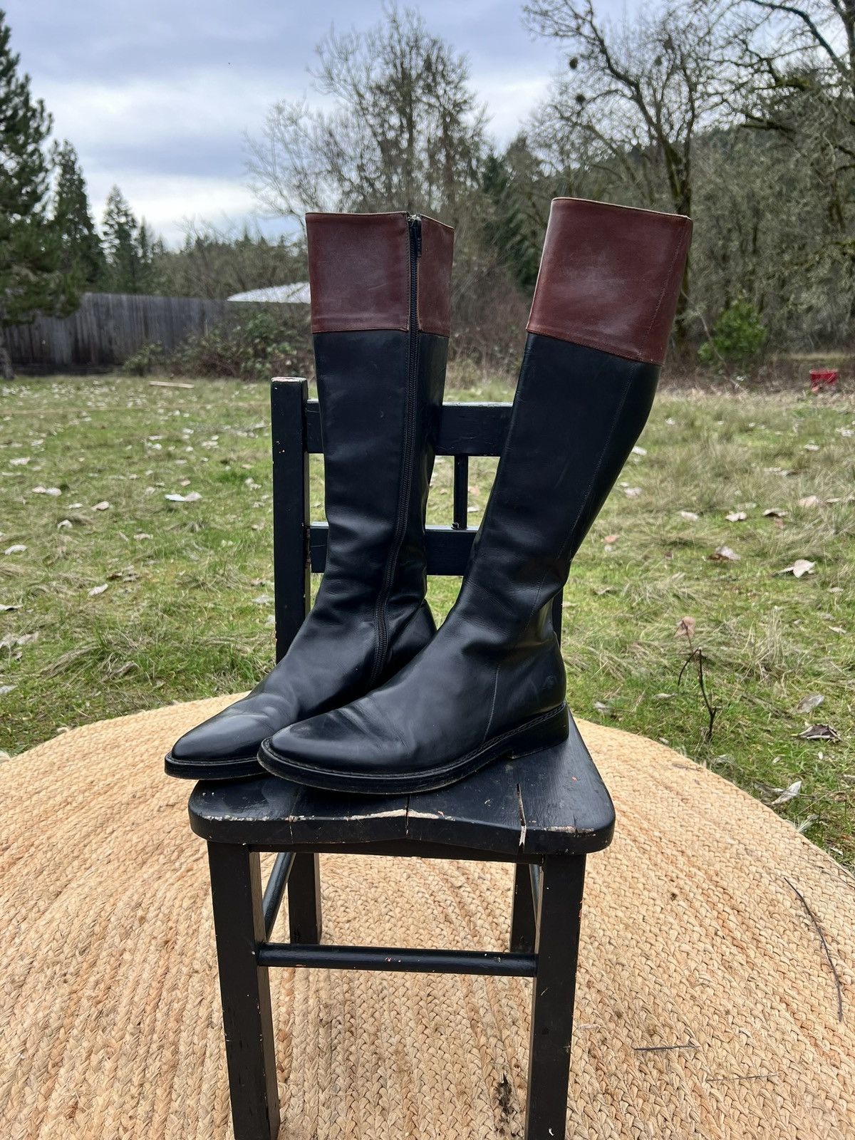 Two tone knee high riding boots