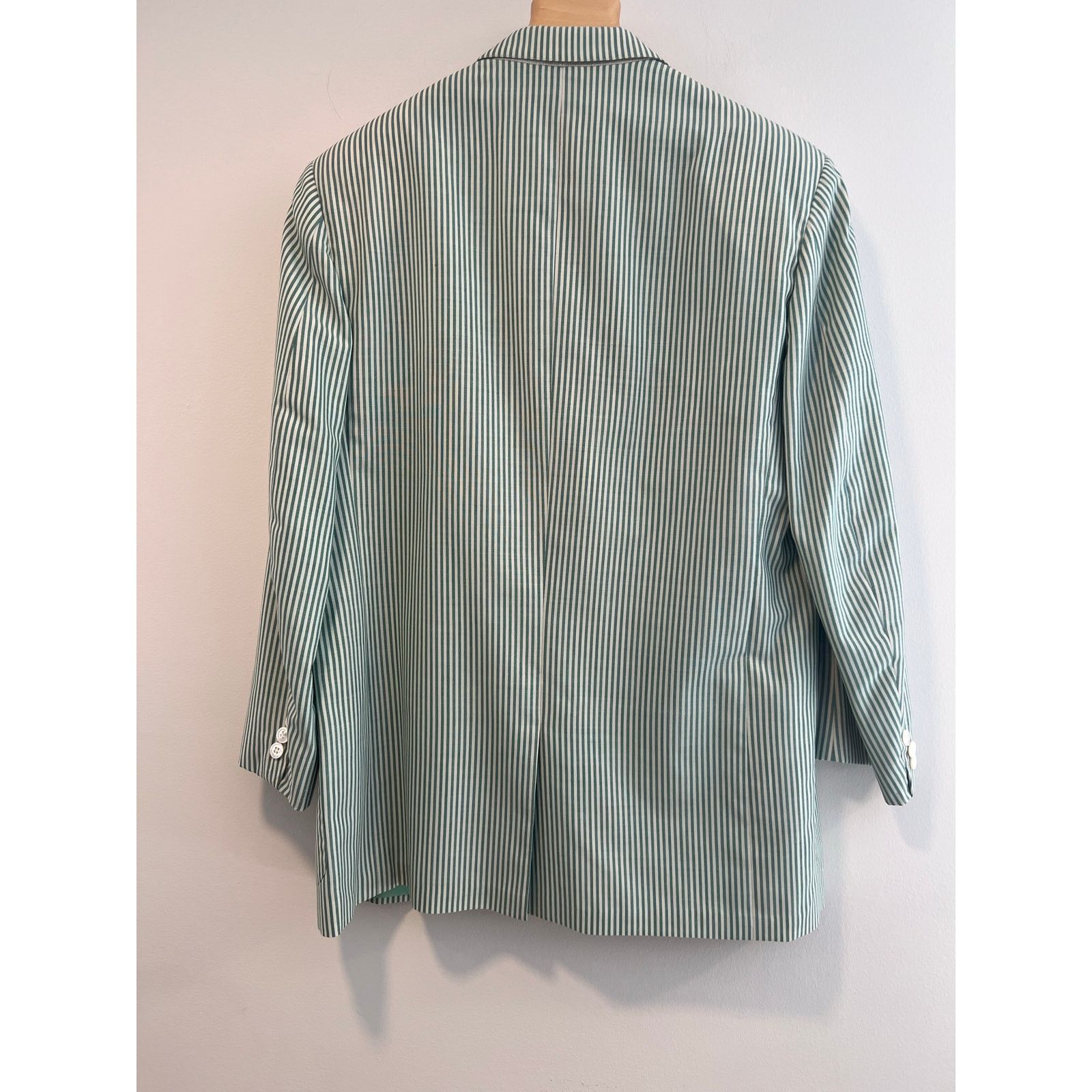 Hickey Freeman Hickey Freeman 3 Button Suit Jacket Green Pinstripe 44 Size 44R - 5 Thumbnail