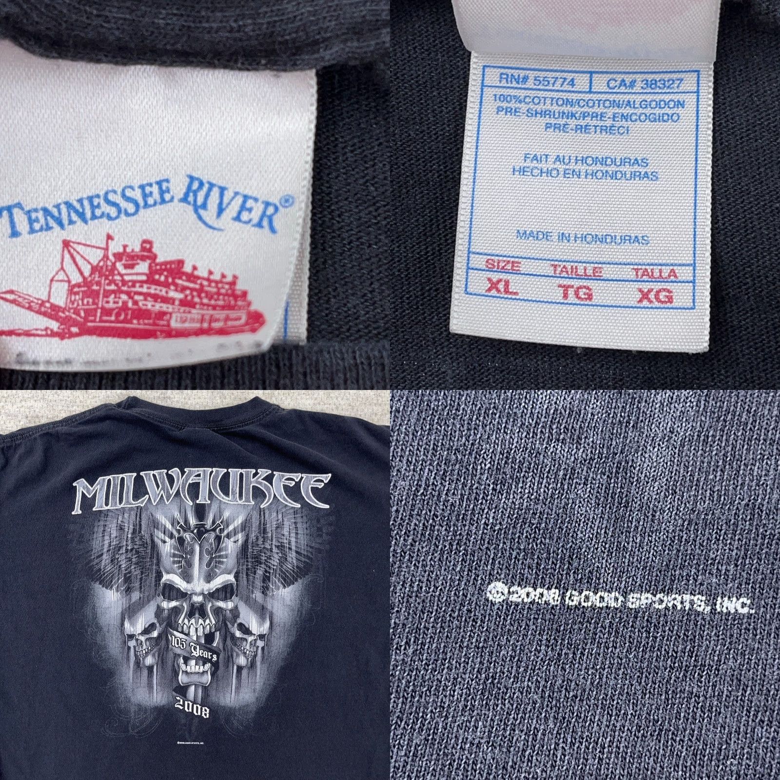 Vintage VINTAGE Tennessee River Shirt Men XL Black Graphic Print 80s Skull Wings Biker Grunge Punk Milwaukee Jazz? Size US XL / EU 56 / 4 - 8 Thumbnail