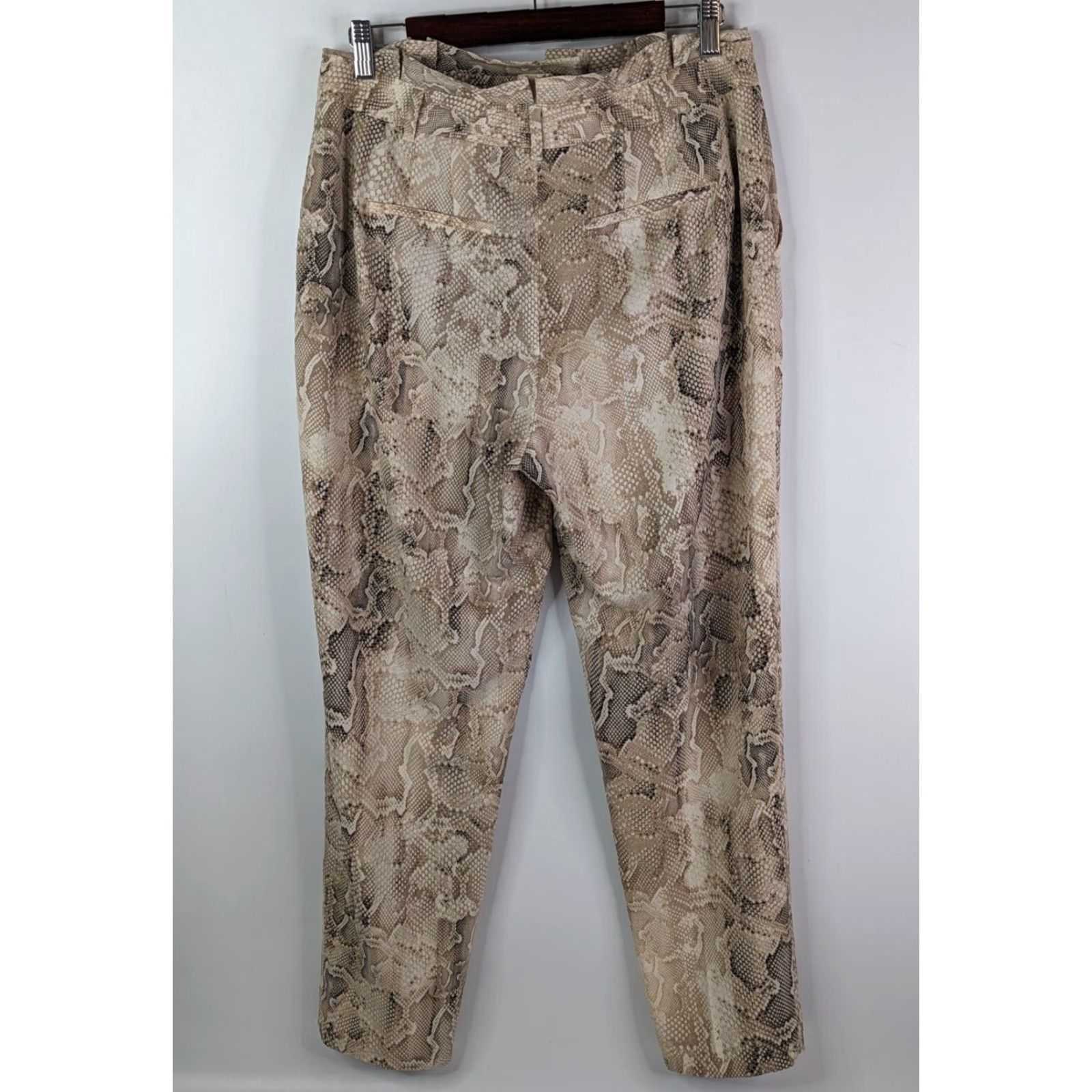 White House Black Market White House Black Market Pants Paperbag Tapered Ankle Snake Print Womens 8 Brown Polyester Spandex Chiffon Regular 8 Womens Size 30" / US 8 / IT 44 - 4 Thumbnail
