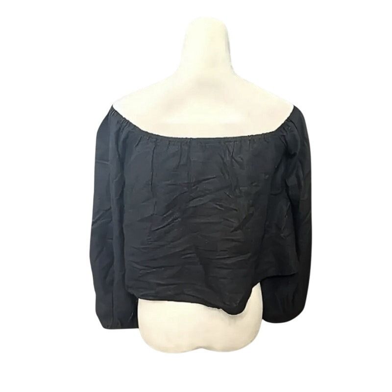 Asos ASOS Crop Top Linen Off-Shoulder Long Sleeve Black Size 4 Size S / US 4 / IT 40 - 4 Thumbnail