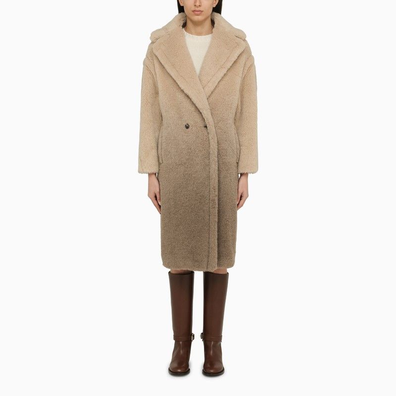 image of Max Mara Sand Teddy Double-Breasted Coat in Beige, Women's (Size XS)