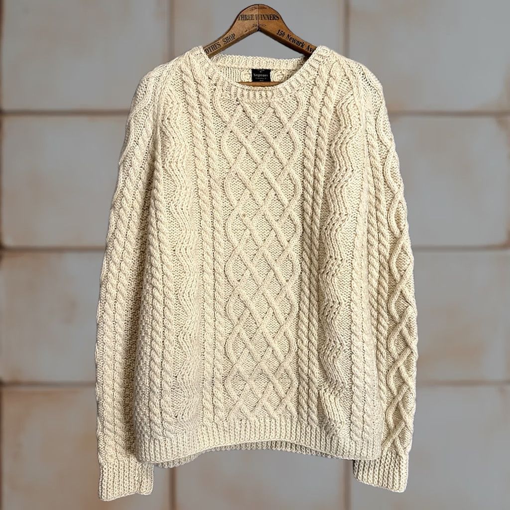 Vintage VINTAGE Kingstons O’Connell & Branches Dublin Fisherman Sweater Ivory Wool XL Mens 80s Outdoor Size US XL / EU 56 / 4 - 1 Thumbnail