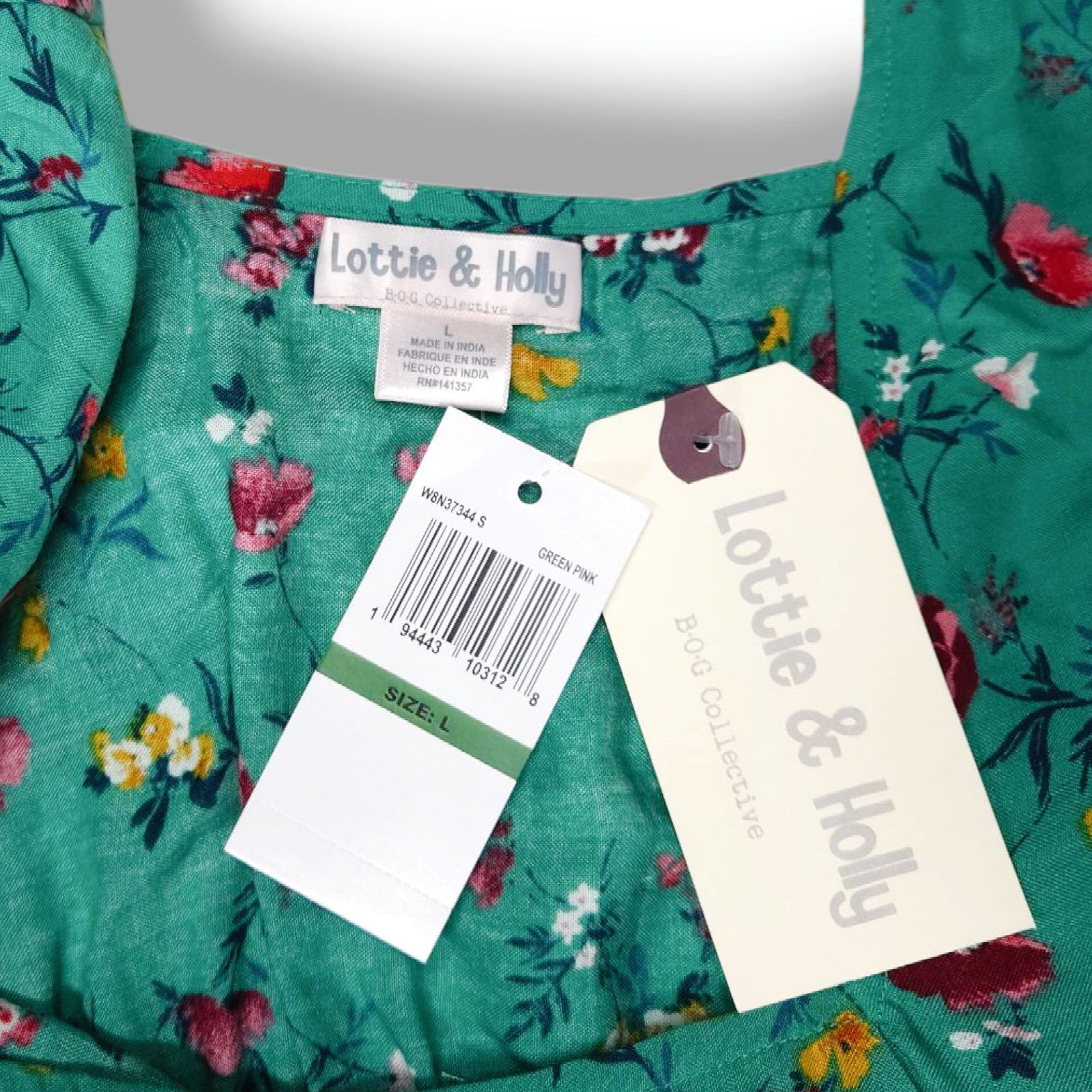 Other NWT Lottie & Holly Floral Mini Dress L 12 Green Pink Size L / US 10 / IT 46 - 4 Thumbnail