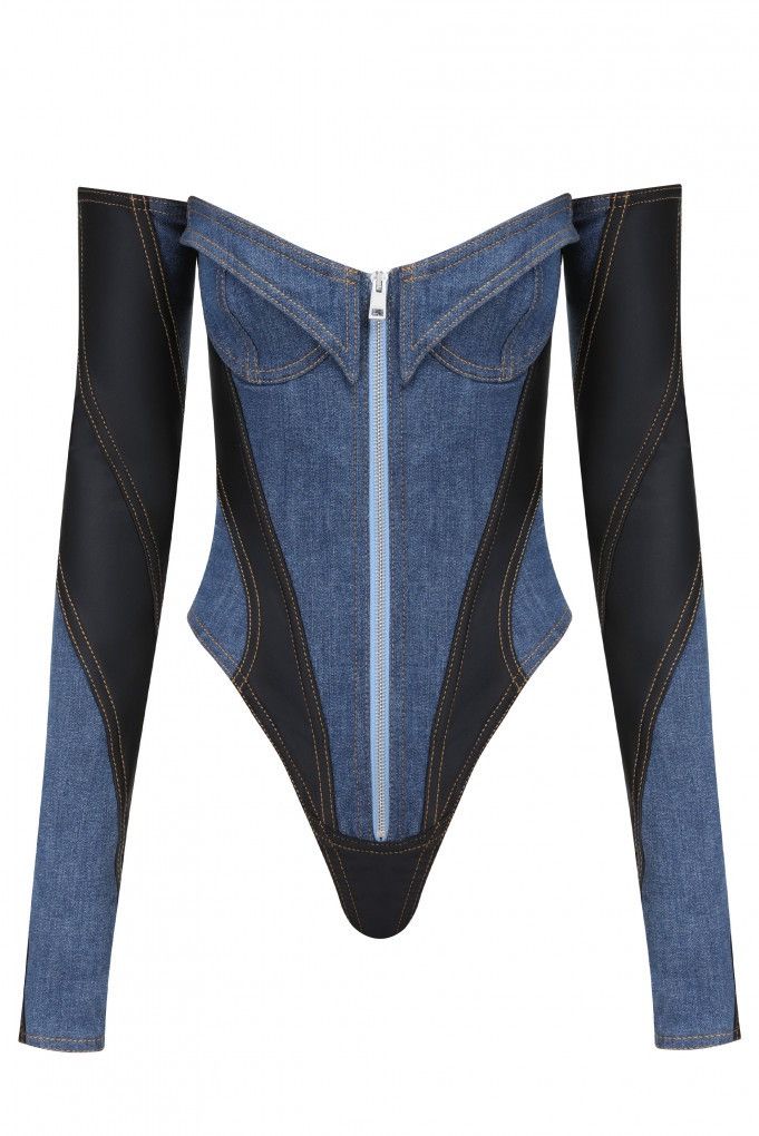 Designer × Mugler Last Size Mugler Denim Corset Bodysuit Size XS / US 0-2 / IT 36-38 - 1 Thumbnail
