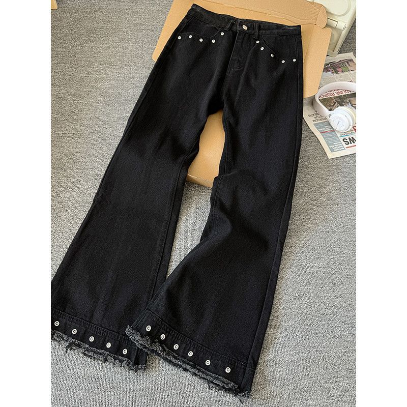 Other Black Flared Stacked Stud Detail Denim Jeans Size US 30 / EU 46 - 1 Thumbnail