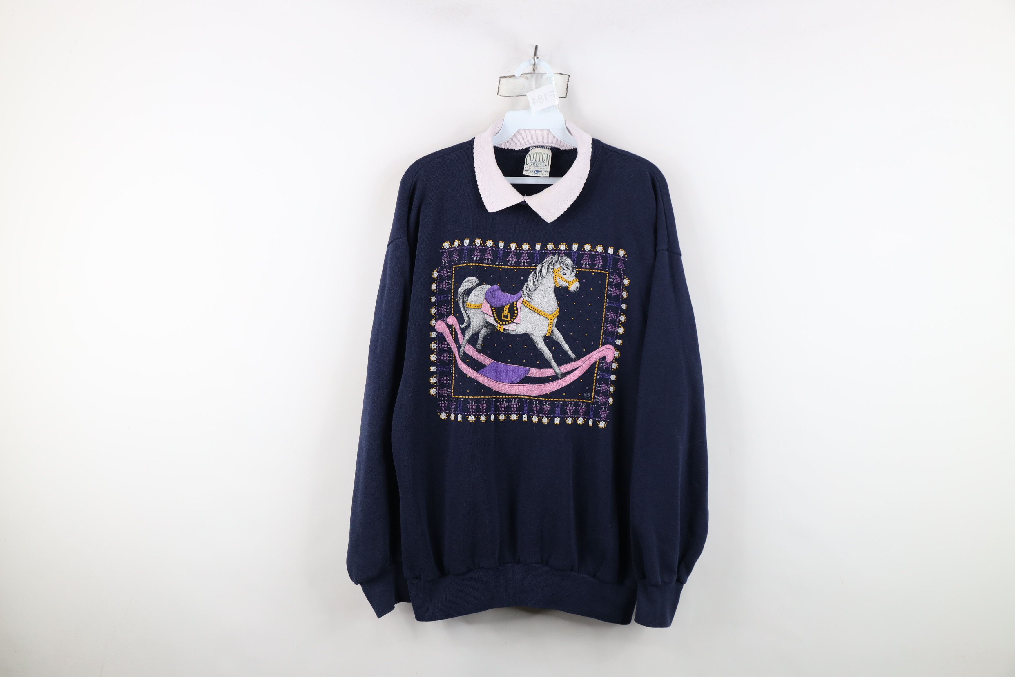 Vintage Vintage 90s Streetwear Horse Unicorn Collared Sweatshirt USA Size L / US 10 / IT 46 - 1 Thumbnail
