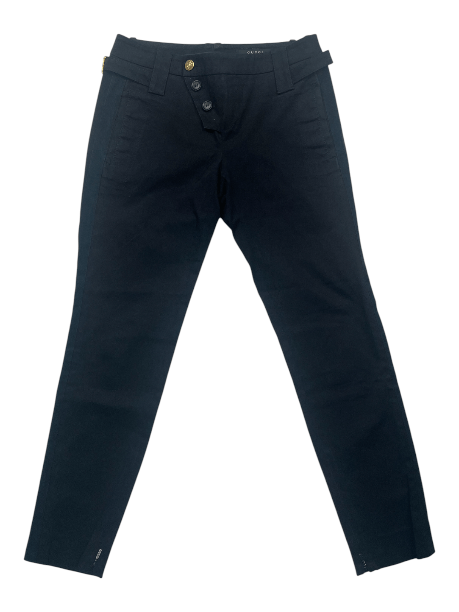 Gucci Gucci Black Cotton Pants With Brass Buckles Size 26" / US 2 / IT 38 - 1 Thumbnail