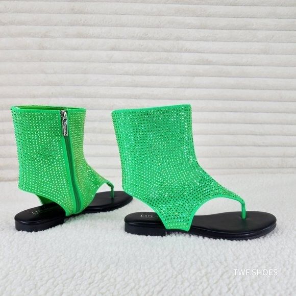 Other Just Doit Rhinestones Flat Bootie Thong Sandals Green (US Sh Size US 11 / IT 41 - 5 Thumbnail