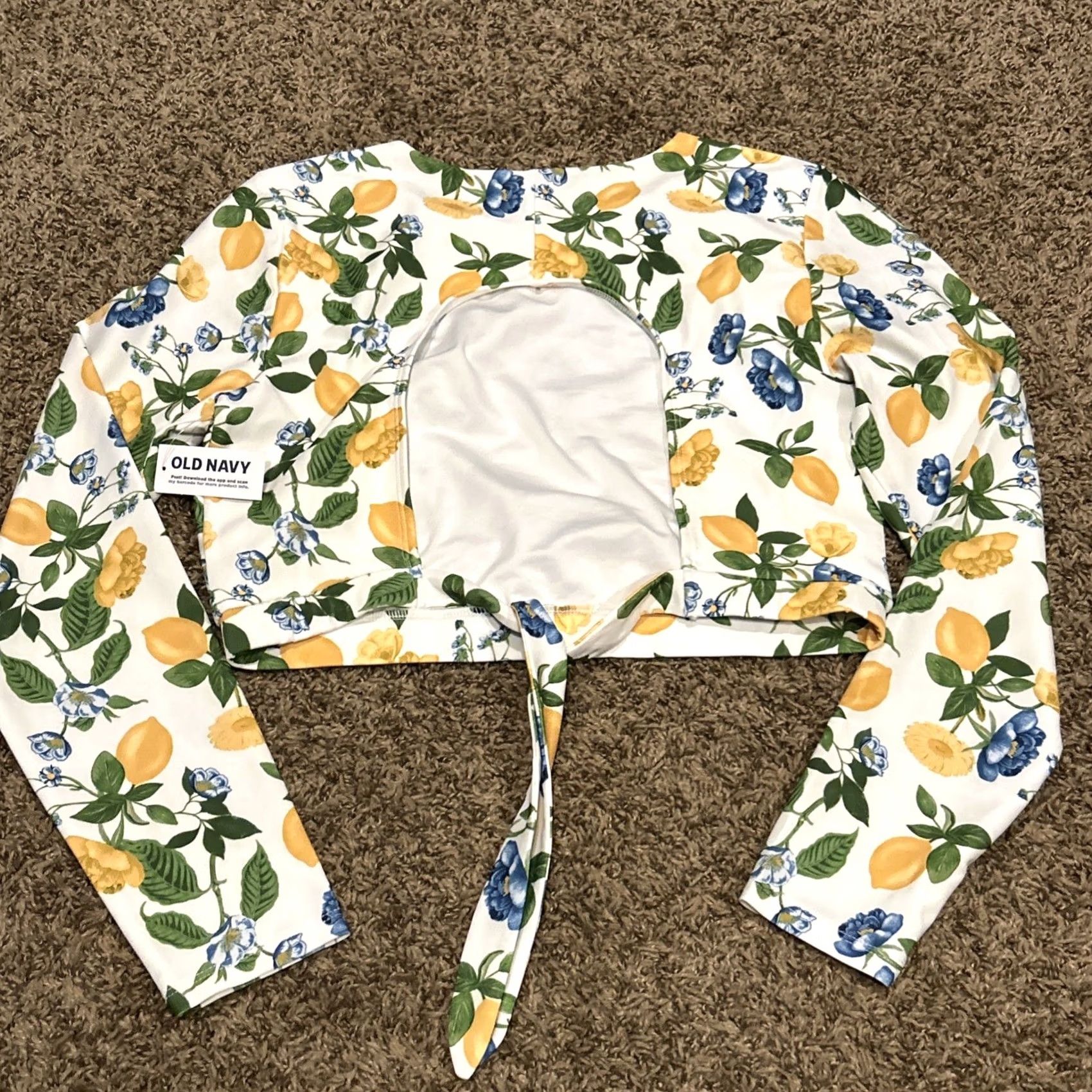 Old Navy Old Navy Blouse Shirt Cropped Long Sleeve Polyester Blend Stretch NWT Womens L Multicolor Floral - Adult Women Size L / US 10 / IT 46 - 3 Thumbnail