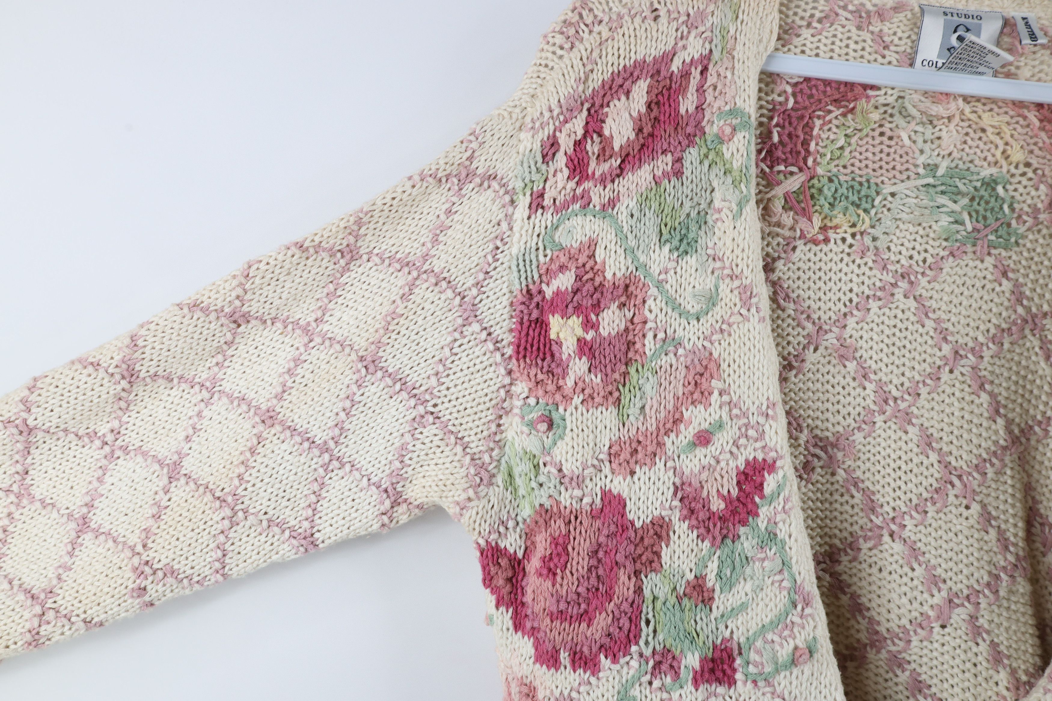 Vintage Vintage 90s Country Primitive Knit Flower Cardigan Sweater Size M / US 6-8 / IT 42-44 - 8 Thumbnail