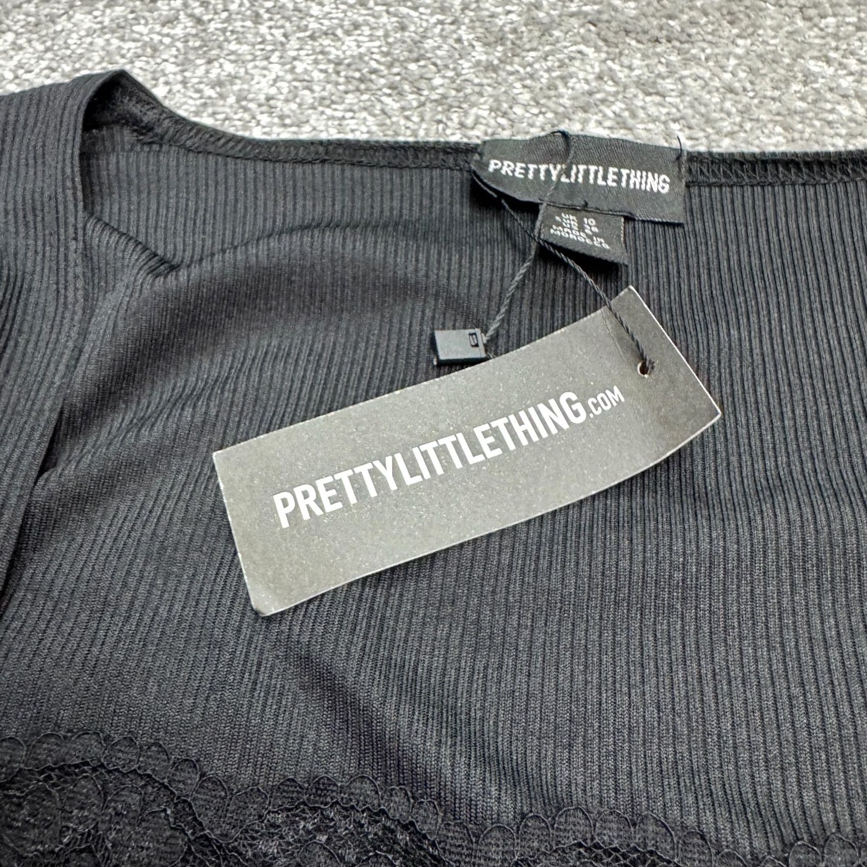 PrettyLittleThing PRETTYLITTLETHING Black Ribbed Knit Bodycon Midi Dress Womens 6 Lace Trim NWT Size M / US 6-8 / IT 42-44 - 7 Thumbnail