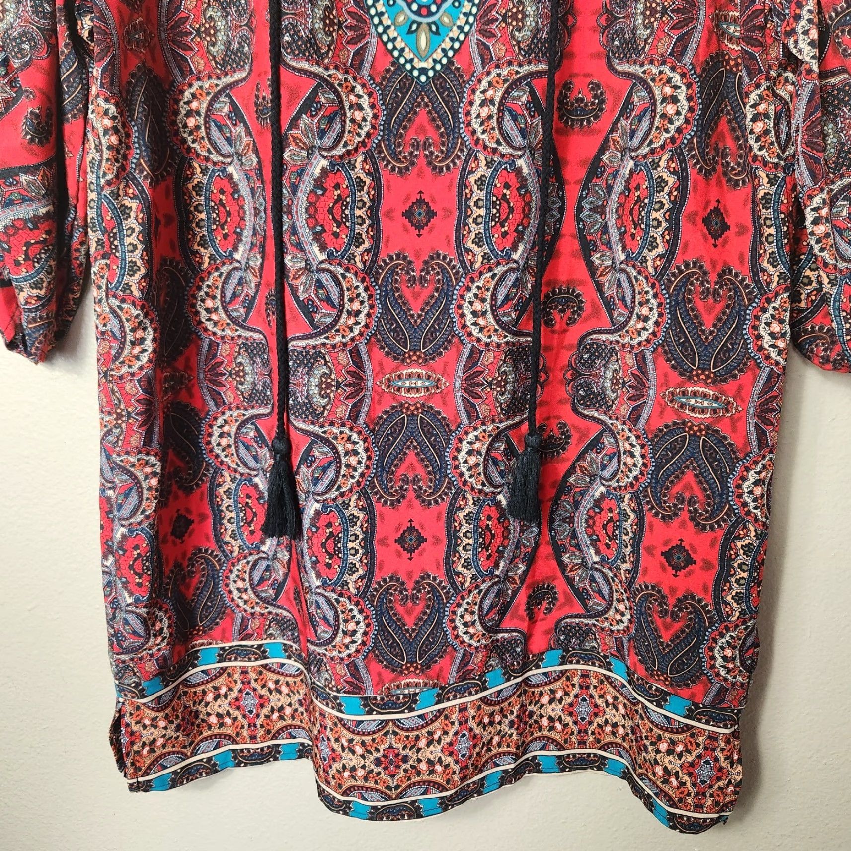 Vintage NLW Boho Paisley Mixed Print Mini Shift Dress-Size L (NWT) Size L / US 10 / IT 46 - 4 Thumbnail