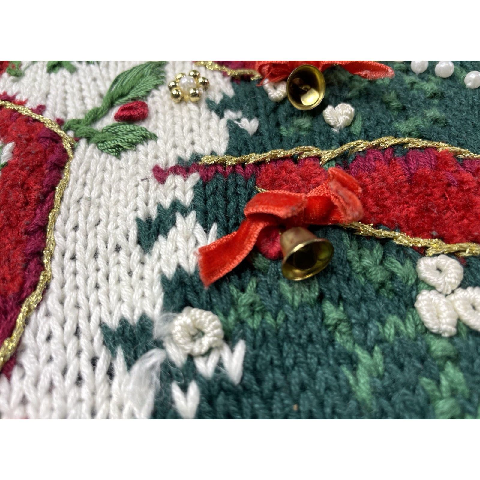 Bell VINTAGE Heirloom Collectibles Sweater Christmas Crewneck Women 18/20 Green Knit Cotton Blend Bell Bow Christmas Tree Belle 90s Size XXL / US 16-18 / IT 52-54 - 3 Thumbnail