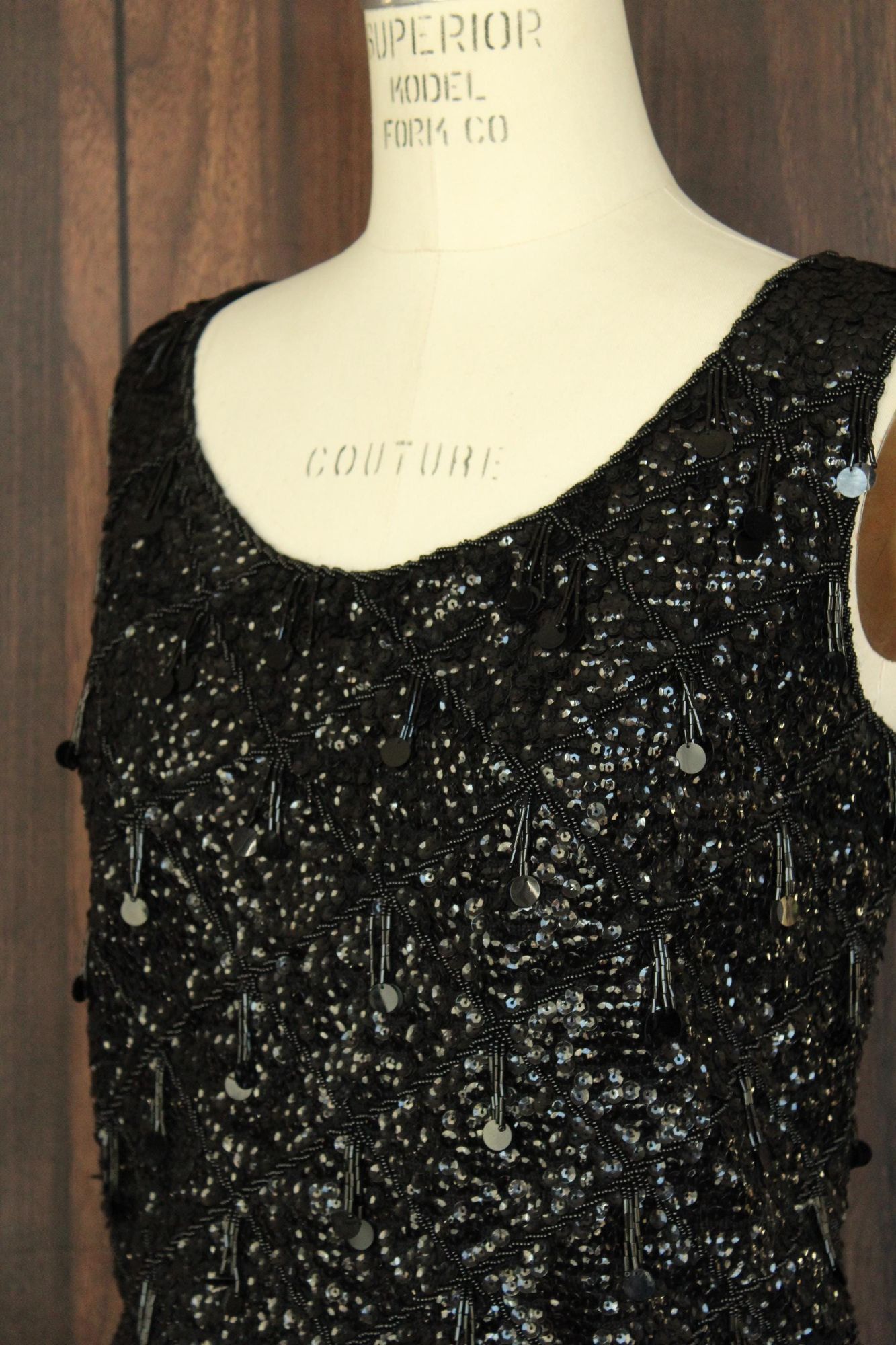Vintage Vintage 1960s Sweater Top, Volup Orbach's Black Wool Beaded Size XL / US 12-14 / IT 48-50 - 8 Thumbnail