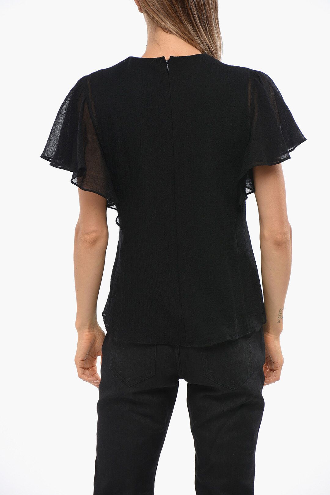 Chloe og1mm1125 Wool Blouse in Black Size S / US 4 / IT 40 - 2 Thumbnail