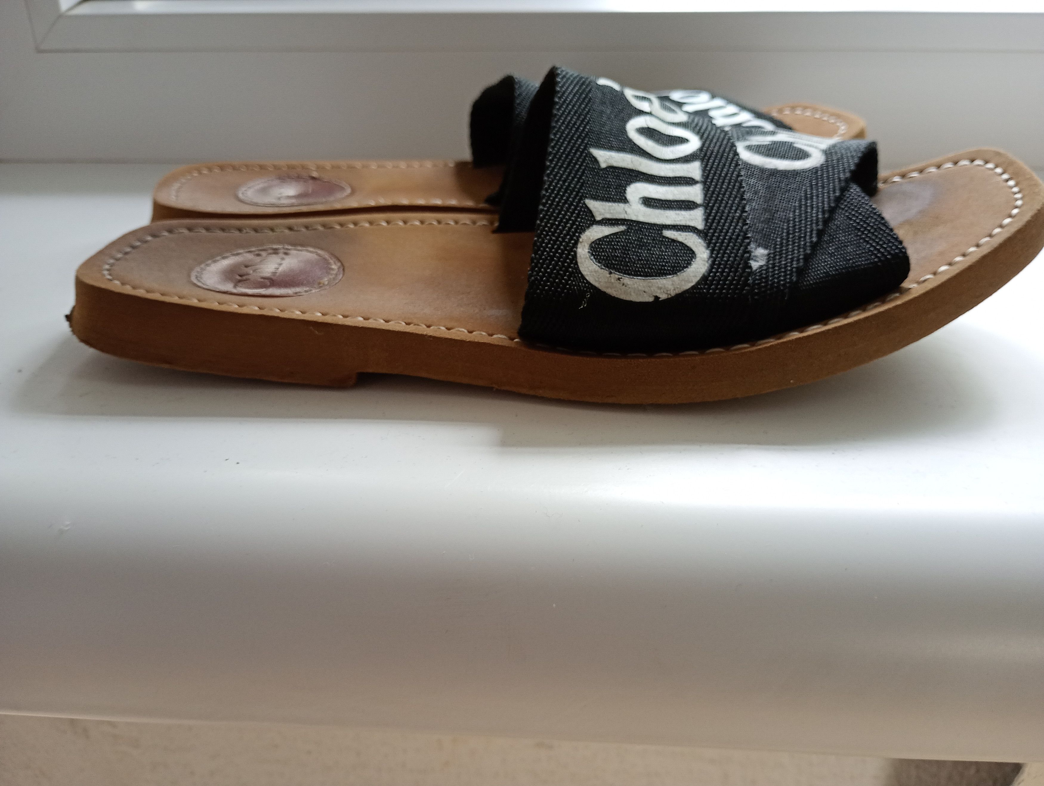 Chloe × Designer CHLOE Woody Flat Logo Canvas Black Slide Sandals 38 Size US 7.5 / IT 37.5 - 15 Thumbnail