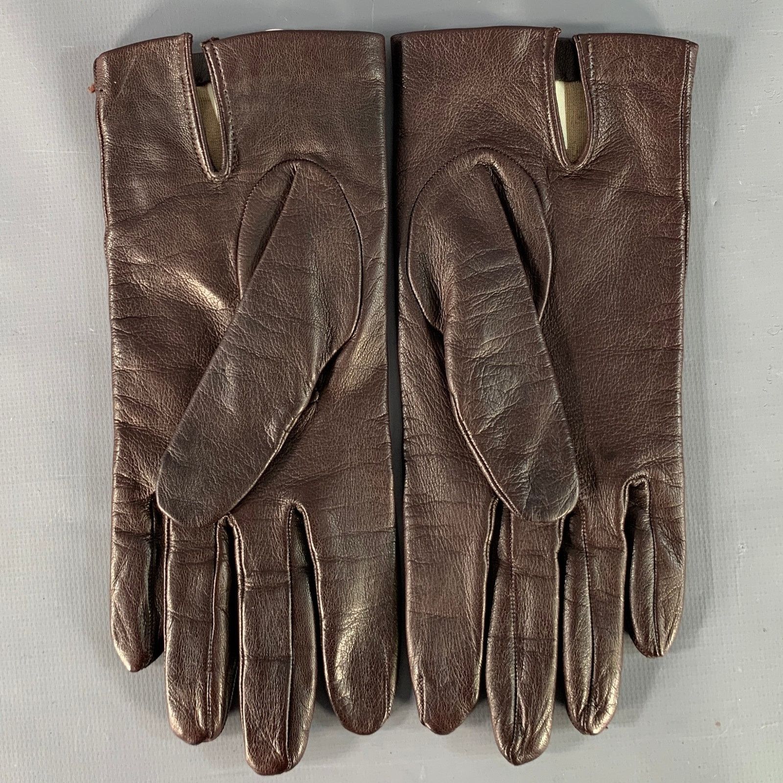 Other SERMONETA Size 6.5 Brown Leather Silk Lined Gloves Size ONE SIZE - 2 Thumbnail