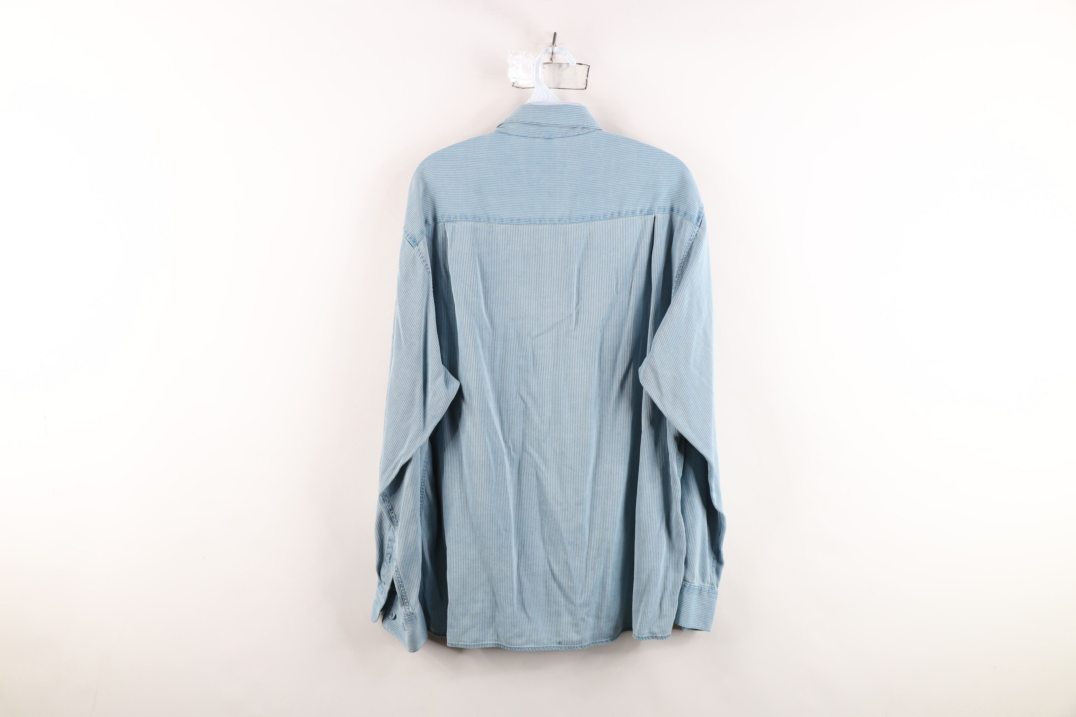 Vintage Vintage Bugatchi Uomo Silk Ribbed Collared Button Shirt Blue Size US M / EU 48-50 / 2 - 13 Thumbnail
