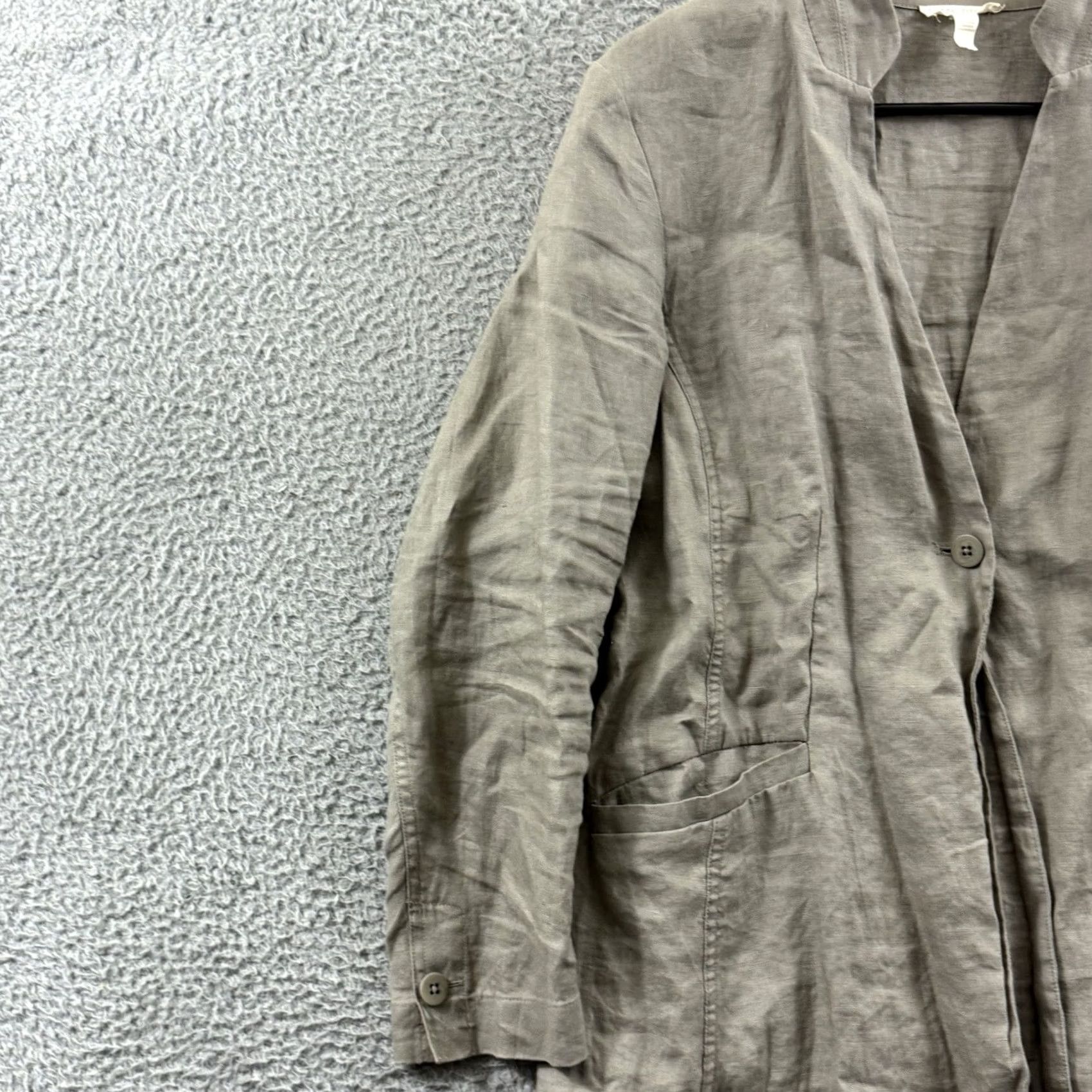 Eileen Fisher EILEEN FISHER Jacket Womens Petite Medium Button Down Linen Beige 3/4 Sleeve V-Neck Casual Travel Workwear Pockets Vintage No Size M / US 6-8 / IT 42-44 - 4 Thumbnail